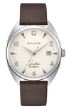 BULOVA FRANK SINATRA FLY ME TO THE MOON LEATHER STRAP WATCH, 39MM