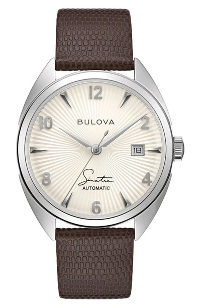 Bulova Frank Sinatra Fly Me To The Moon Leather Strap Watch, 39mm In White