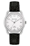 Bulova Joseph  Commodore Leather Strap Watch In Silverone