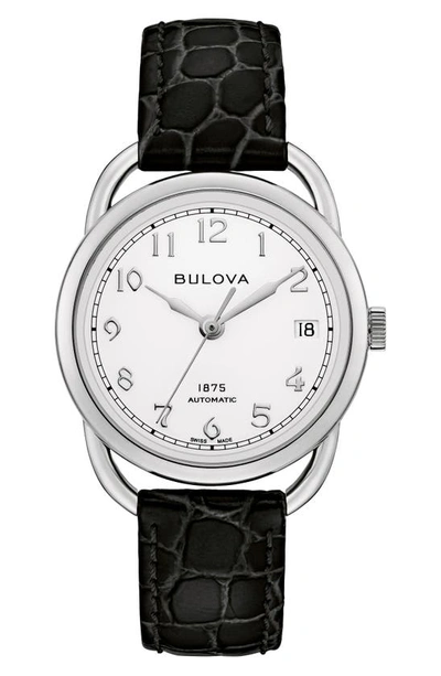 Bulova Joseph  Commodore Leather Strap Watch In Silverone