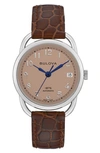 Bulova Joseph  Commodore Leather Strap Watch In Silverone