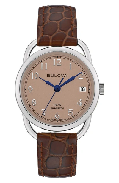 Bulova Joseph  Commodore Leather Strap Watch In Silverone