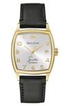 BULOVA BULOVA FRANK SINATRA YOUNG AT HEART LEATHER STRAP WATCH, 33.5MM