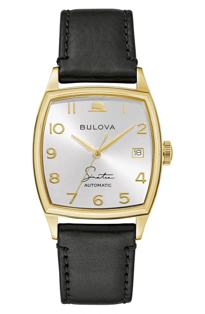 BULOVA FRANK SINATRA YOUNG AT HEART LEATHER STRAP WATCH, 33.5MM