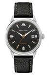 Bulova Men's Frank Sinatra Summer Wind Automatic Black Leather Strap Watch 40mm In Silverone