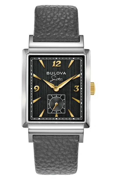 Bulova Men's Frank Sinatra My Way Gray Leather Strap Watch, 29.5 X 47mm In Black