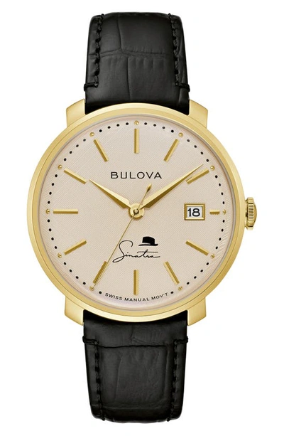 BULOVA FRANK SINATRA THE BEST IS YET TO COME LEATHER STRAP WATCH