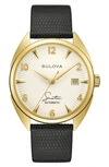 Bulova Men's Frank Sinatra Automatic Black Leather Strap Watch 39mm In Goldone