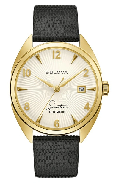 Bulova Men's Frank Sinatra Automatic Black Leather Strap Watch 39mm In Ivory