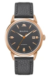 BULOVA FRANK SINATRA SUMMER WIND LEATHER STRAP WATCH, 40MM