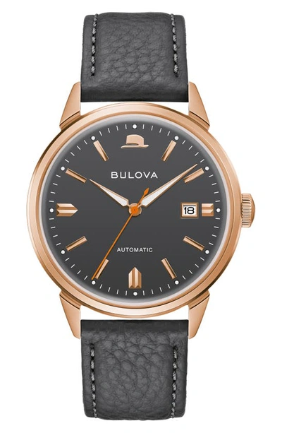 BULOVA FRANK SINATRA SUMMER WIND LEATHER STRAP WATCH, 40MM