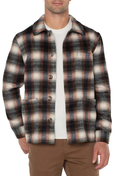 Liverpool Los Angeles Plaid Patch Pocket Shacket In Cream Rust