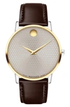 MOVADO MUSEUM CLASSIC LEATHER STRAP WATCH, 40MM