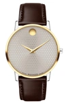 Movado Men's Museum Classic Yellow Pvd & Leather Strap Watch/40mm In Brown/ Silver