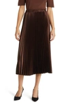 Anne Klein Pleated Satin Skirt In Brown