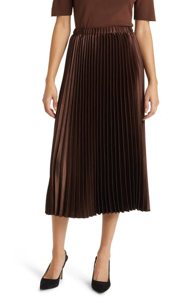 Anne Klein Pleated Satin Skirt In Brown