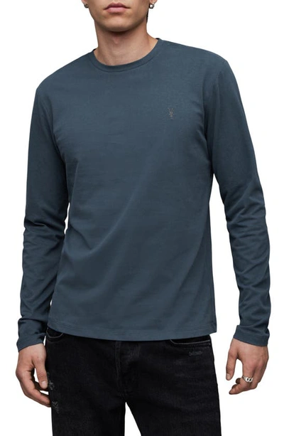 Allsaints Brace Long Sleeve Crewneck T-shirt In Jade Blue