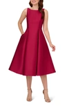 Adrianna Papell Sleeveless Mikado Fit & Flare Midi Dress In Red Plum