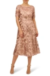 ADRIANNA PAPELL EMBROIDERED SEQUIN MIDI FIT & FLARE DRESS