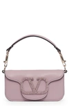 Valentino Garavani Small Locò Crystal Logo Leather Shoulder Bag In Water Lilac/ Light Amethyst