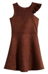 Ava & Yelly Kids' One-shoulder Ruffle Scuba Dress In Chocolate