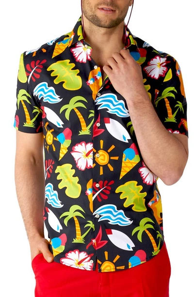 Opposuits Tropical Thunder Stretch Short Sleeve Button-up Shirt In Black