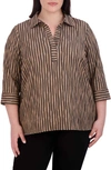 Foxcroft Sophie Crinkled Stripe Cotton Blend Button-up Shirt In Brown