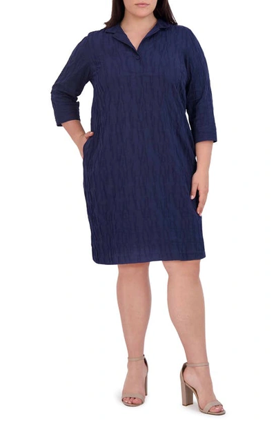 Foxcroft Sloane Crinkle Texture Cotton Blend Dress In Navy