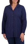 Foxcroft Pandora Crinkle Texture Cotton Blend Button-up Shirt In Navy