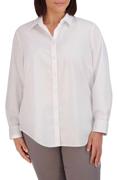Foxcroft Croc Jacquard Cotton Blend Button-up Shirt In White