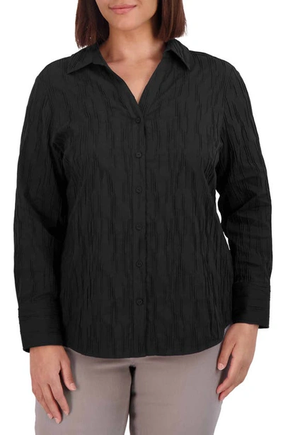 Foxcroft Mary Crinkle Texture Cotton Blend Shirt In Black