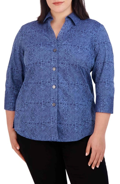 Foxcroft Paityn Croc Jacquard Cotton Blend Button-up Shirt In Denim Blue