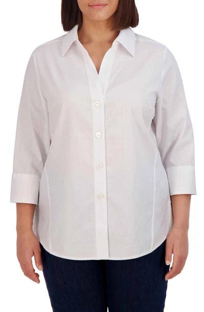 Foxcroft Paityn Croc Jacquard Cotton Blend Button-up Shirt In White