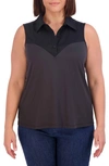 Foxcroft Mixed Media Sleeveless Button-up Shirt In Black