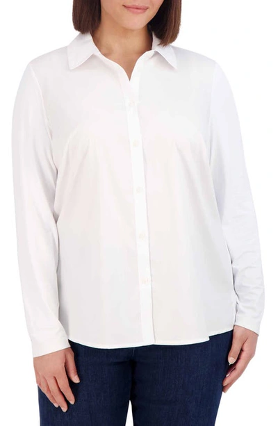 Foxcroft Marianna Mixed Media Button-up Shirt In White