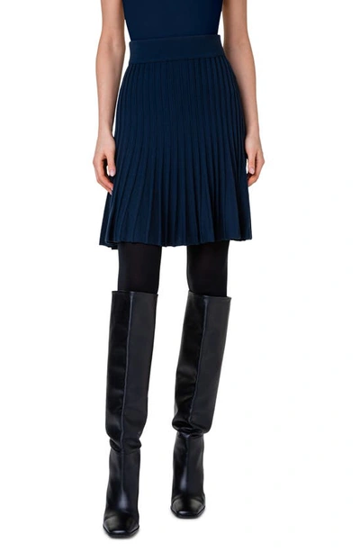 Akris Punto Short Sunray Rib-knit Wool Skirt In Navy