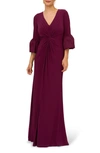 Adrianna Papell Twist Front Jersey Gown In Bordeaux