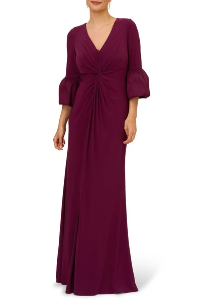 Adrianna Papell Twist Front Jersey Gown In Bordeaux