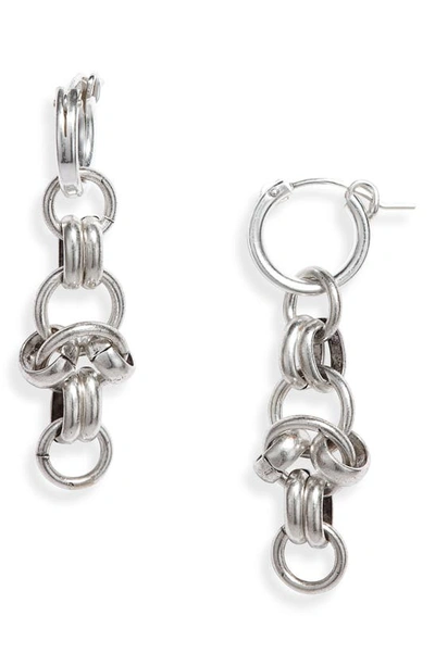 Child Of Wild Pinto Chain Drop Huggie Hoop Earrings In Silver