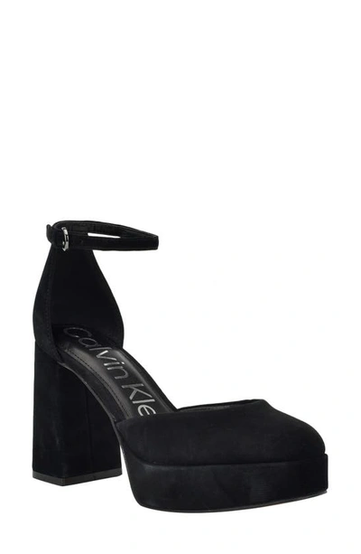 Calvin Klein Sabin Platform Pump In Black Suede