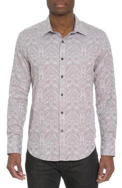 Robert Graham Highland 3 Damask Jacquard Stretch Cotton Button-up Shirt In Grey