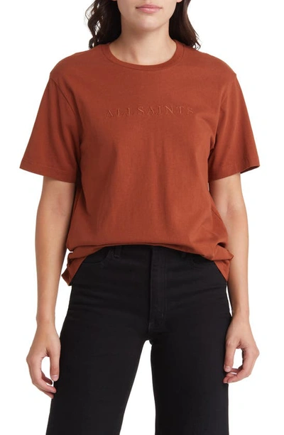Allsaints Pippa Embroidered Logo Boyfriend Cotton T-shirt In Rust Brown