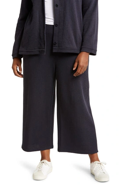 Eileen Fisher Slubby Cropped Wide-leg Pants In Nocturne