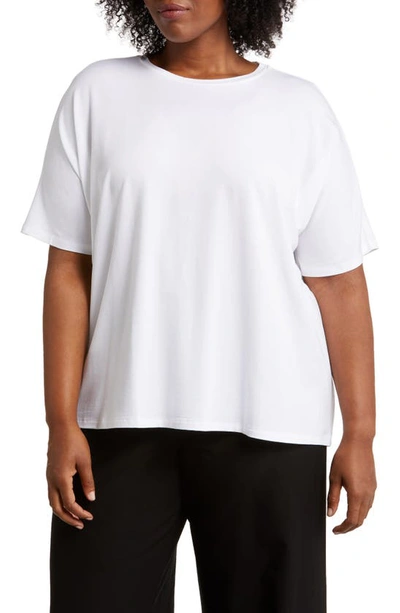 Eileen Fisher Cuffed Sleeve Cotton Crewneck T-shirt In White