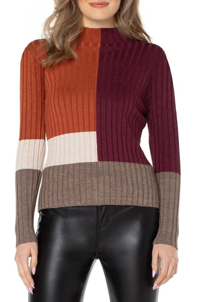 Liverpool Los Angeles Colorblock Rib Sweater In Rust