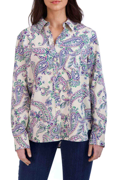 Foxcroft Paisley Print Cotton Blouse In White Multi Paisley