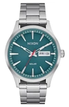 Nixon Sentry Solar Bracelet Watch, 40mm In Silver / Jasper