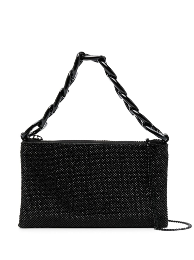 Patrizia Pepe Maxichain Rhinestone Clutch Bag In Black