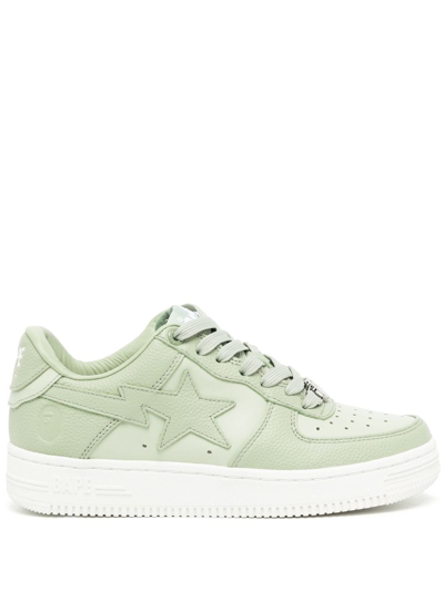 A Bathing Ape Logo-patch Leather Trainers In Green