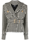 BALMAIN HOUNDSTOOTH TWEED BELTED JACKET